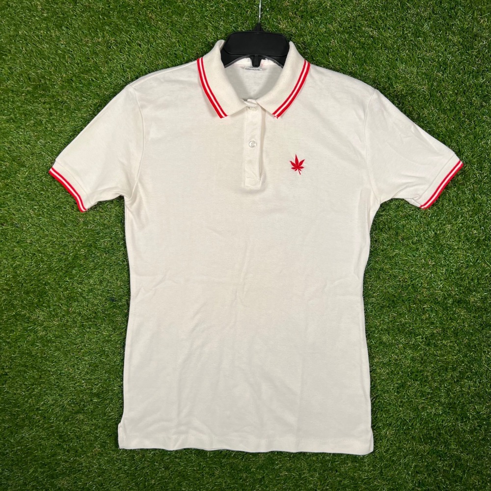 Vintage Boast Polo Shirt Womens XL White Red Tipped Tennis Top Hong Kong